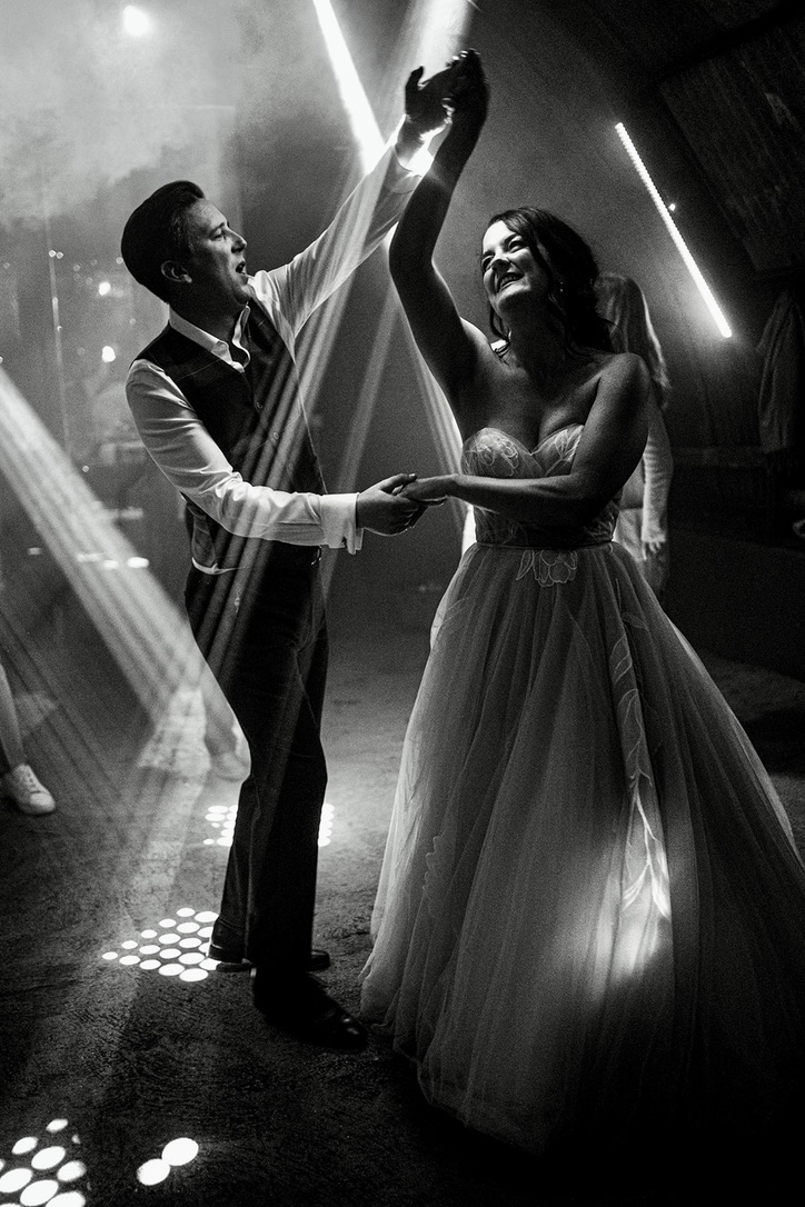 Black and white photograph of a couple dancing together